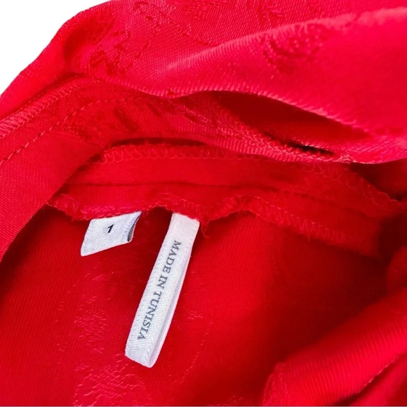 Sandro Paris Red Dress Midi V-neck long sleeve Floral FR 1 / Small US RTR - Picture 11 of 16